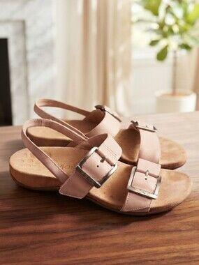 Vionic Reese Leather Buckle Slingback Sandals - Pale Pink Sz 9 Velcro Strap